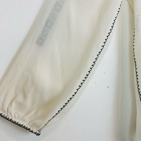 Joie cream colored silk chiffon sheer embroidered boho blouse. Small - Picture 3 of 6